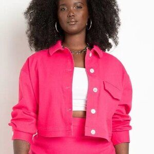 Eloquii Hot Pink Denim Button-Up Cropped Jacket Size 14